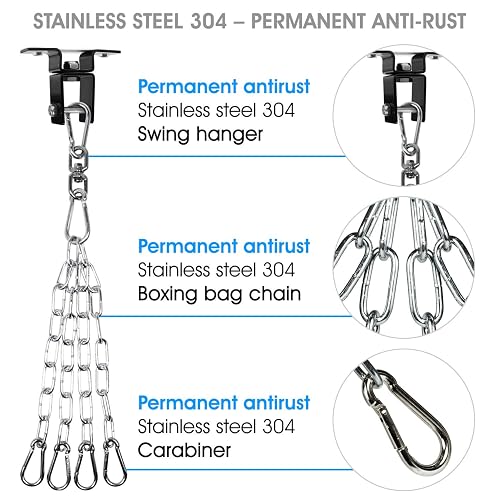 Yes4All Combo: Kit de Colgador para Bolsa de Golpeo - Gancho Giratorio, Montaje para Viga de Madera, Rotación 360°