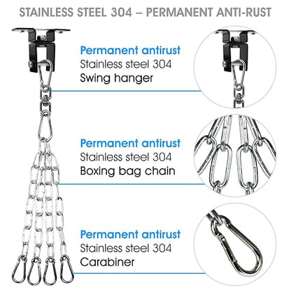 Yes4All Combo: Kit de Colgador para Bolsa de Golpeo - Gancho Giratorio, Montaje para Viga de Madera, Rotación 360°