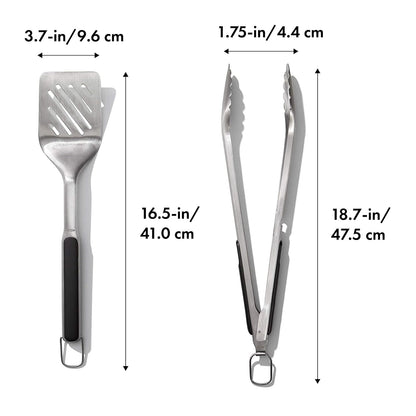 OXO Good Grips - Juego de Herramientas para Asar a la Parrilla, Pinzas y espátulas, Color Negro
