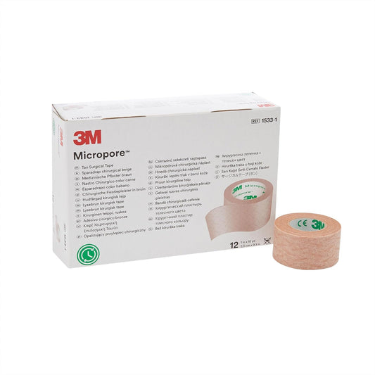 3M Cinta microporosa de 1" Micropore color piel. Medida: 2.5cm x 9.1m
