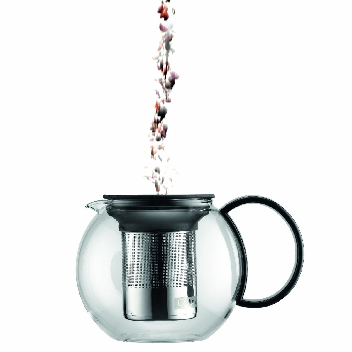 Bodum Assam - Tetera de Vidrio con Filtro de Acero Inoxidable, Negro, 963 ml, 1
