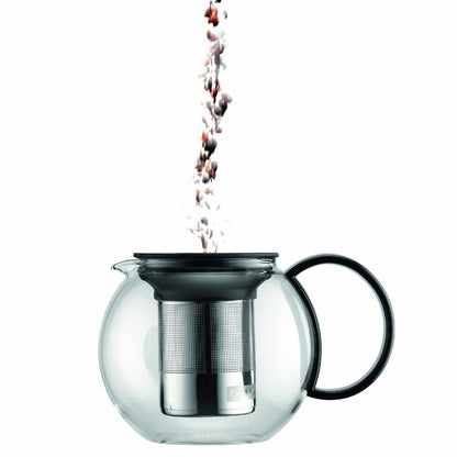 Bodum Assam - Tetera de Vidrio con Filtro de Acero Inoxidable, Negro, 963 ml, 1