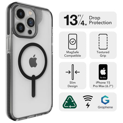 ZAGG Santa Cruz Snap - Funda para iPhone 15 Pro MAX, Funda para teléfono MagSafe, protección contra caídas (4 m), grafeno Duradero, antiamarillamiento y Resistente a los arañazos, Negro