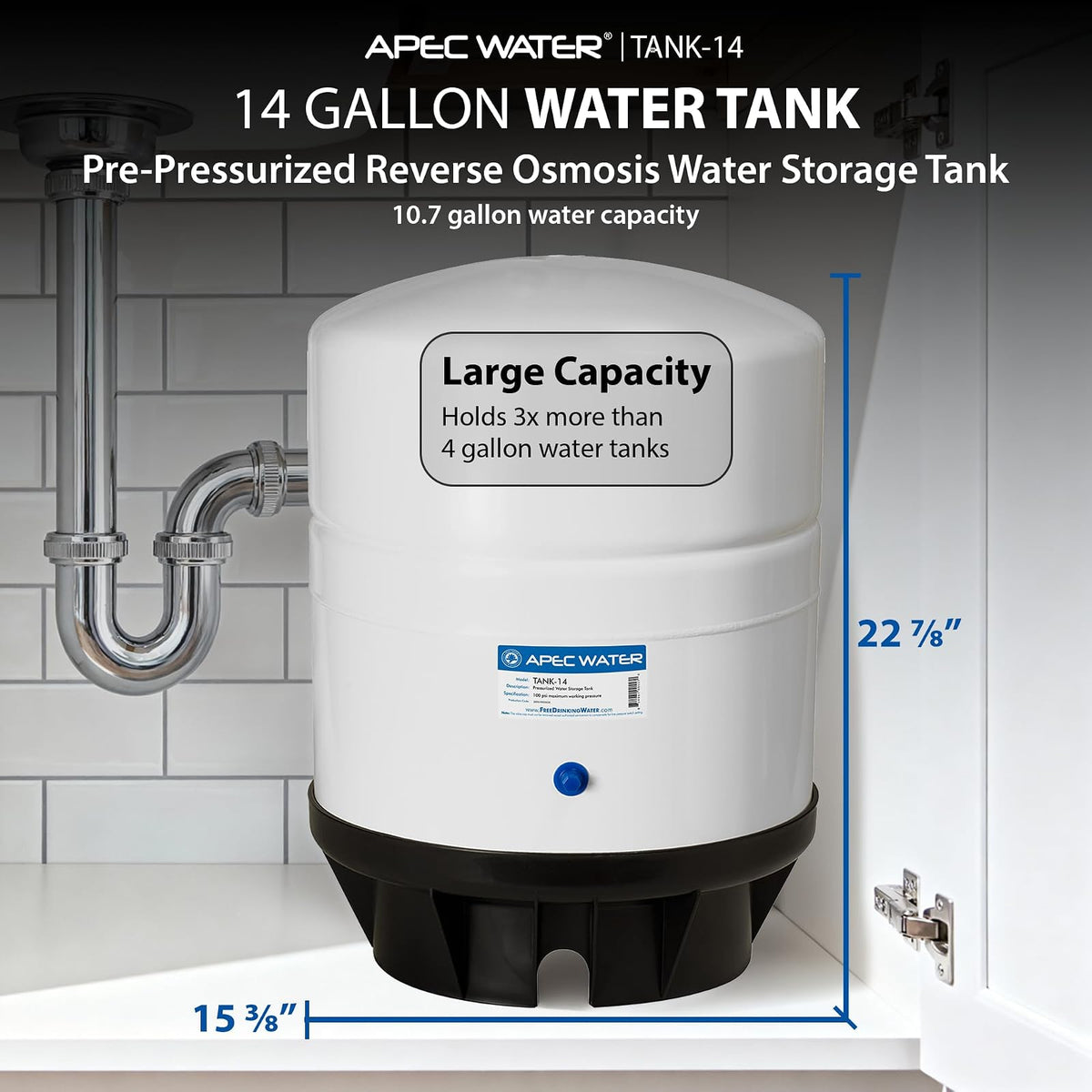 APEC TANK-14 Tanque de almacenamiento de agua de ósmosis inversa prepresurizada de 14 galones