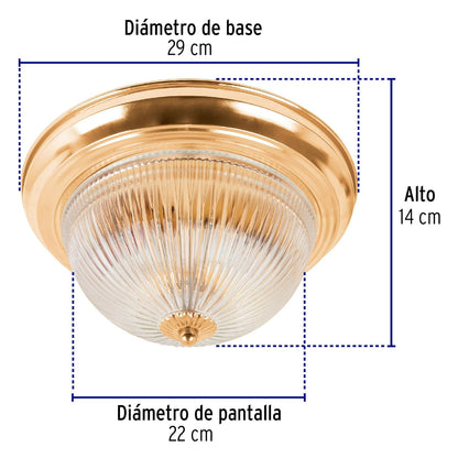 Volteck Lait SOB-101S, Luminario decorativo 15x28 cm pantalla cristal, acabado latonado, sin lámparas