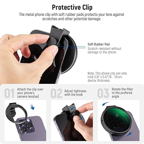 NEEWER CPL Filtro para Móvil, 67mm Lente de Cámara Filtro Polarizador con Clip de Móvil Zapata Fría Compatible con iPhone 16 15 14 Pro MAX 13 Pro MAX 13 Mini 12 11 X XS MAX Samsung Galaxy, FL-27