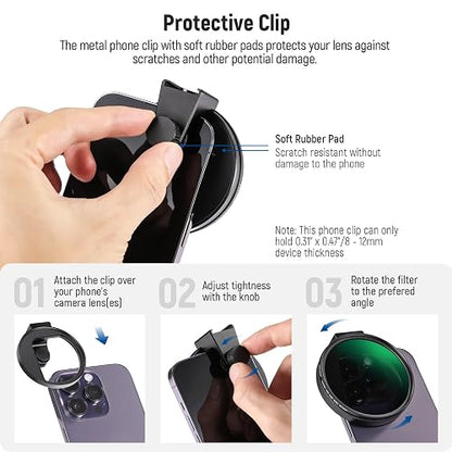 NEEWER CPL Filtro para Móvil, 67mm Lente de Cámara Filtro Polarizador con Clip de Móvil Zapata Fría Compatible con iPhone 16 15 14 Pro MAX 13 Pro MAX 13 Mini 12 11 X XS MAX Samsung Galaxy, FL-27