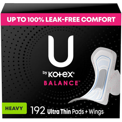 U by Kotex Security Ultra Thin Feminine Pads with Wings, Heavy Absorbency, Unscented, 192 Count (6 Packs of 32) (Packaging May Vary)