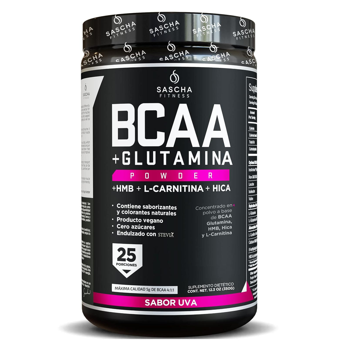 Sascha Fitness BCAA en Polvo 4:1:1, Bote 350 g - Uva