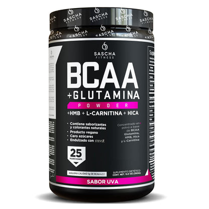 Sascha Fitness BCAA en Polvo 4:1:1, Bote 350 g - Uva