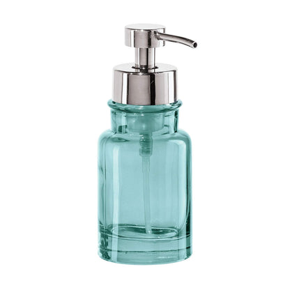 OGGI Dispensador de jabón espumante de vidrio – Capacidad de 10 onzas, redondo, vidrio pesado, elegante dispensador de jabón de manos rellenable, para baño y cocina, agua/cromo