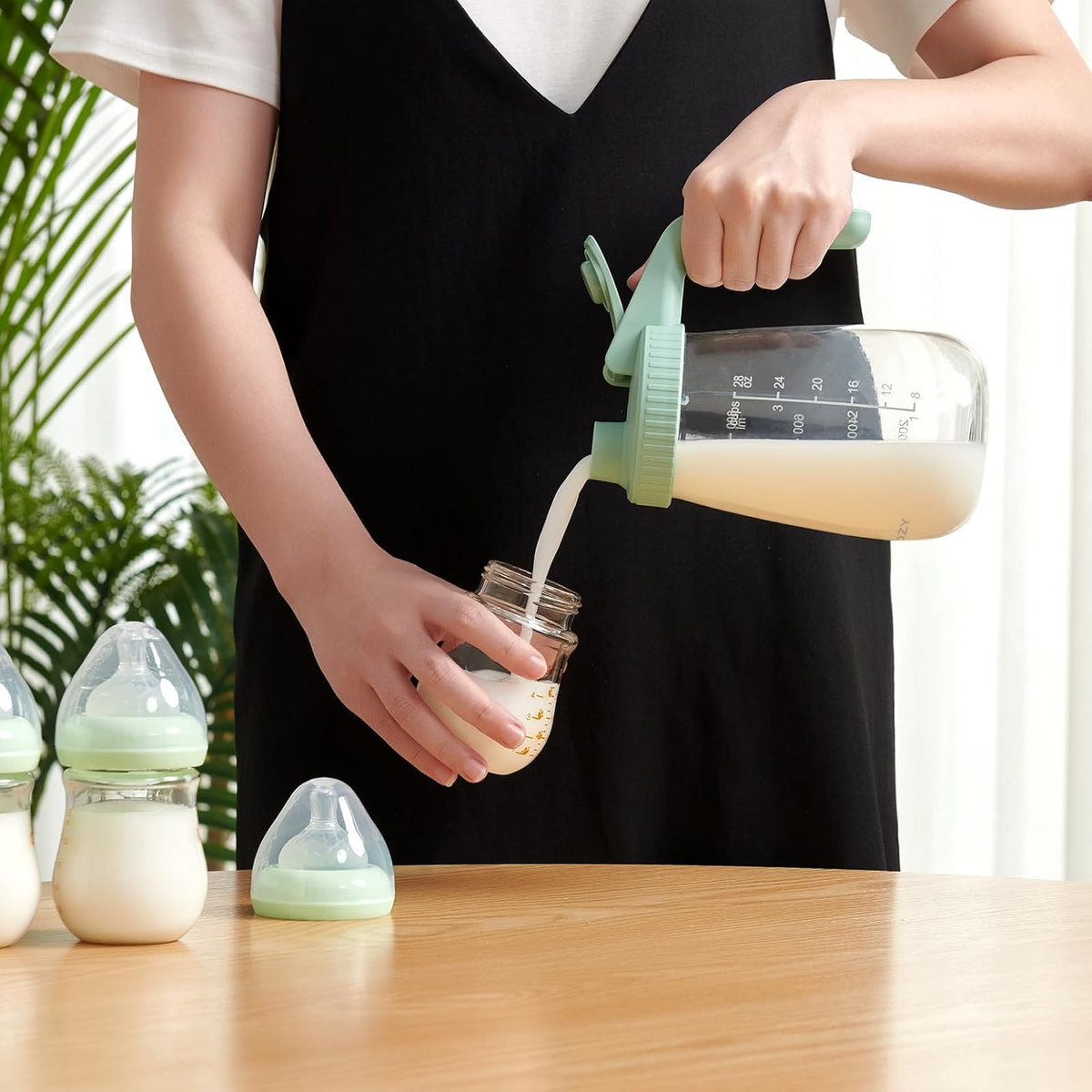 Momcozy - Jarra de leche materna para refrigerador, boca ancha, verde