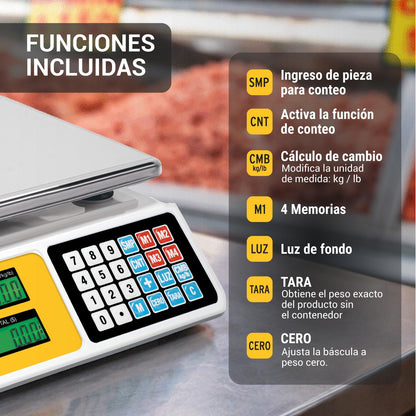 Truper BASE-40P, Báscula electrónica multifunciones, capacidad 40 kg