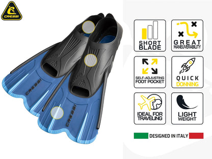 Cressi - Aletas Cortas con Bolsillo para pies completos para Nadar o Entrenar en la Piscina y en el mar, Ligero: Fabricadas en Italia