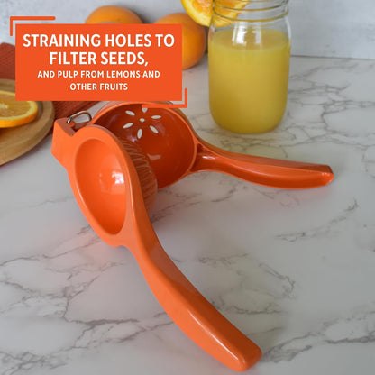 IMUSA USA VICTORIA-70009 Exprimidor de naranjas y cítricos, naranja | Acabado de metal desnudo, anillo colgante integrado, ideal para exprimir limones y limas, herramienta de cocina diaria