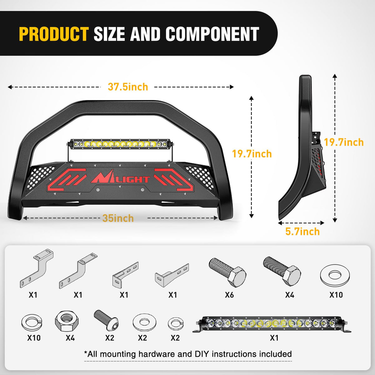Nilight Bull Bar con luz para Nissan Frontier 2005-2021 (Gancho de Remolque | Protector de cepillo para polvo de rejilla de parachoques delantero con luz LED auxiliar, agujero de licencia de placa