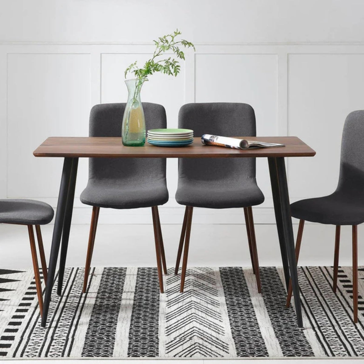 Sochic Silla Hanoi de Comedor Gris Obscuro con Patas de Metal Efecto Madera, Tapizada con Tela Lino y Estructura de Metal