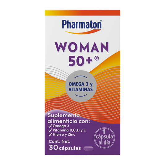 Pharmaton Woman 50+ Suplemento Alimenticio para Mujeres de más de 50 años, 30 Cápsulas de 750 mg. Con Hierro y Omega 3, Ayuda a Mejorar la Nutrición Diaria