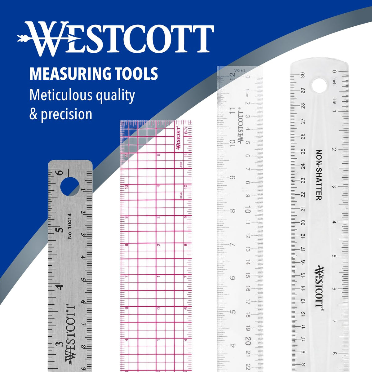 Westcott ZC-24 Zero Center Regla de Metal Acero Inoxidable | 24 pulgadas, base de corcho antideslizante, escala de centrado cero, marcas 1/16 y métricas