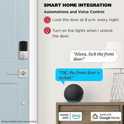 Kwikset Halo - Cerradura inteligente Wi-Fi, cerrojo de puerta de entrada sin llave, desbloqueo automático de Geofence, certificado AAA de grado sin concentrador, fácil instalación, acabado de por vida