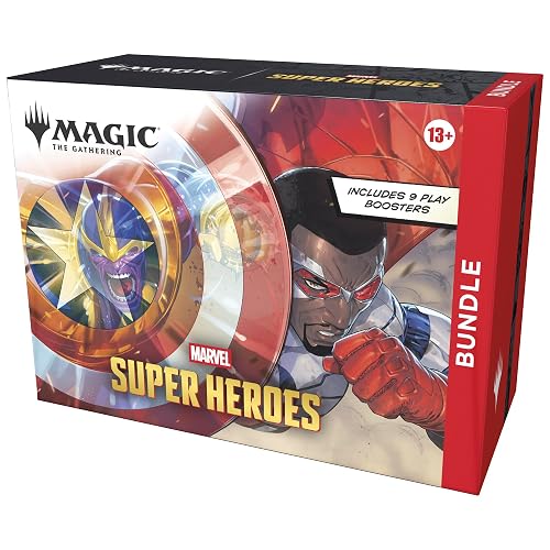 Magic: The Gathering | Paquete de superhéroes de Marvel | Incluye 9 potenciadores de Juego, 30 Tierras, 1 Tarjeta Promocional de Arte Alternativo de Aluminio + Accesorios exclusivos | Juego de Cartas
