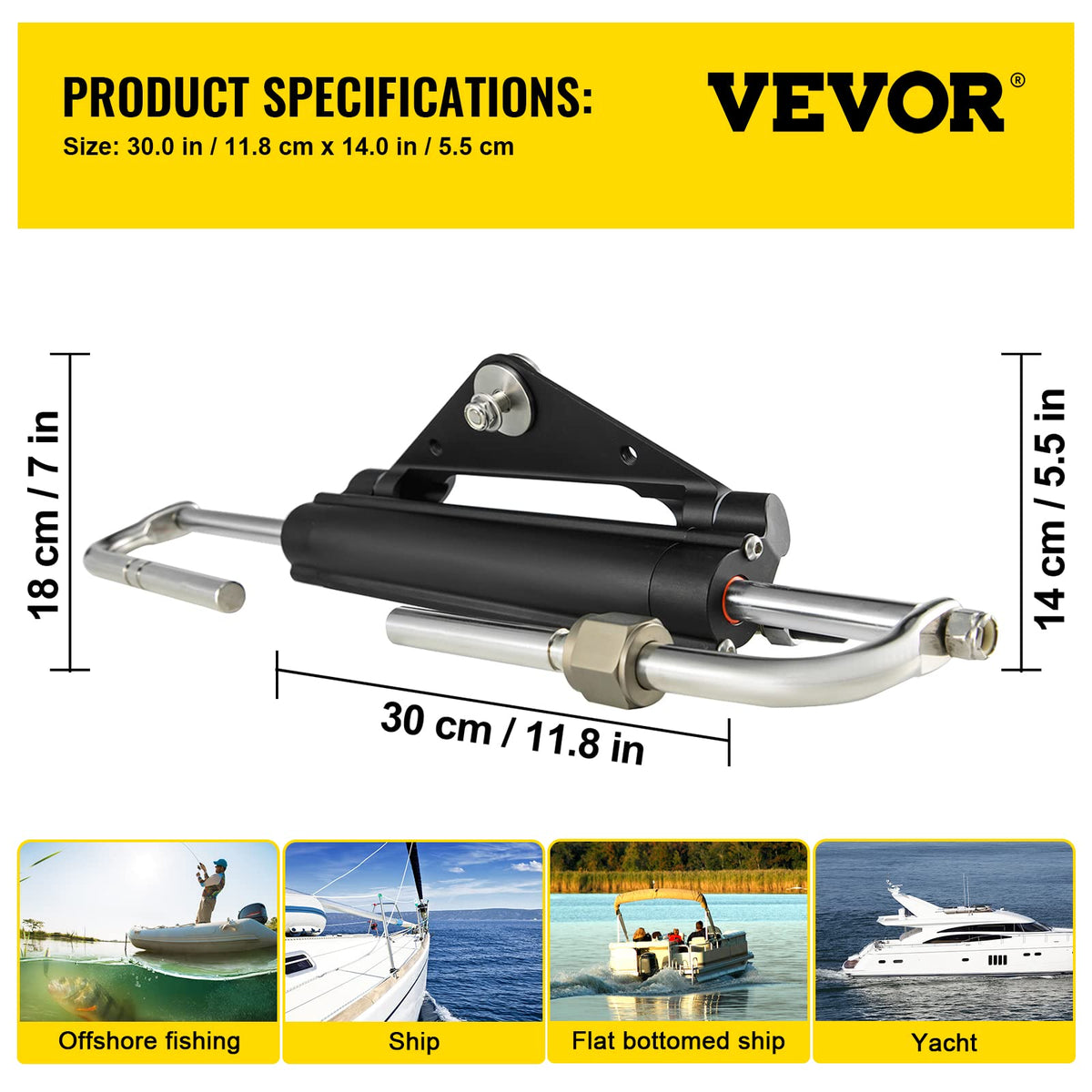 VEVOR Cilindro de dirección hidráulica, HC4645H de Montaje Frontal hidráulico Fuera de borda, Apto para dirección de Barcos de hasta 150 HP