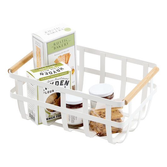 YAMAZAKI Home 2507 Organizador de cesta de almacenamiento con doble asa, talla única, color blanco