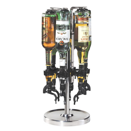 OGGI - Dispensador de licor giratorio profesional de 6 botellas, acero inoxidable