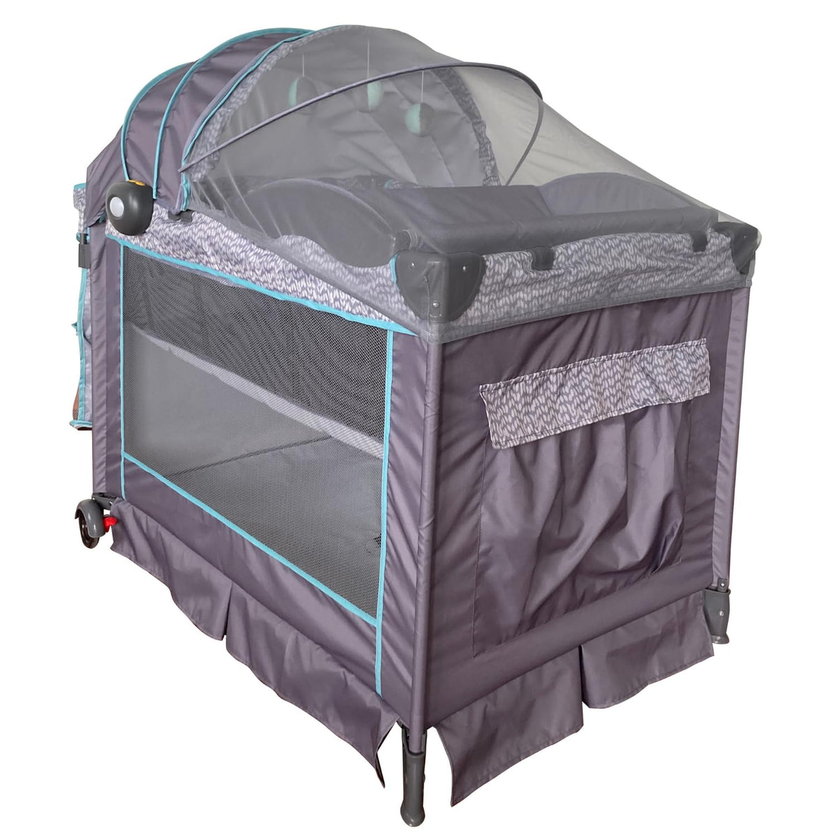 Prinsel Cuna Mecedora Aura 3 en 1, Gris y Azul, con Capota, Mosquitero, Cambiador, Módulo Electrónico, Ruedas, hasta 18 kg