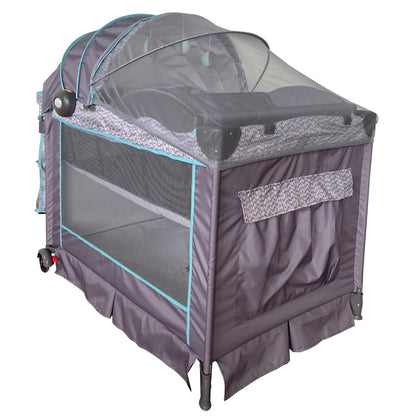 Prinsel Cuna Mecedora Aura 3 en 1, Gris y Azul, con Capota, Mosquitero, Cambiador, Módulo Electrónico, Ruedas, hasta 18 kg