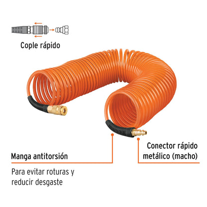 Truper MAN-R-7 Manguera tipo resorte para compresor 7.6 m x 1/4"