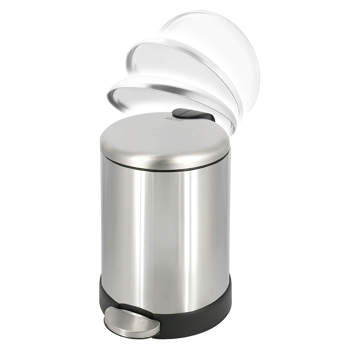 Glad Cubo de basura pequeño, 1.2 galones | Cubo de basura redondo de acero inoxidable con tapa de cierre suave y pedal de pie | Cesta de basura de metal con cubo interior extraíble, acero inoxidable