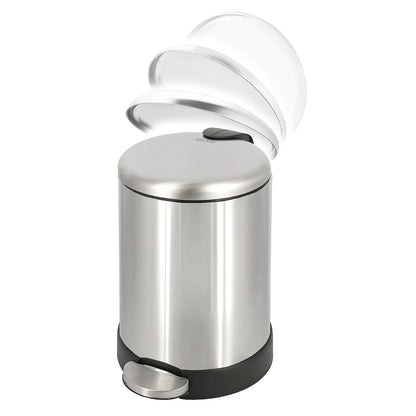 Glad Cubo de basura pequeño, 1.2 galones | Cubo de basura redondo de acero inoxidable con tapa de cierre suave y pedal de pie | Cesta de basura de metal con cubo interior extraíble, acero inoxidable