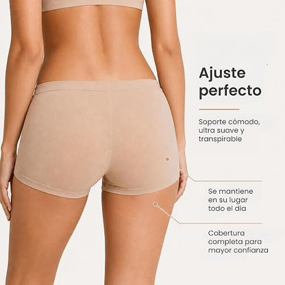 BODYcontrol Calzones de Mujer Algodón Corte Boxer Pack, Boxers Boyshorts Suaves, Ropa Interior Mujer Lencería Dama Bragas Pantaletas Panties Stretch Básicos Confort Set Diario 2911