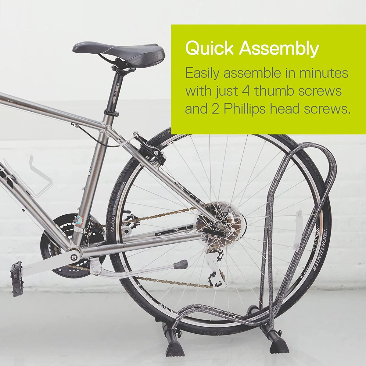 Delta Cycle - Soporte para bicicleta individual, sin herramientas, ajustable, para montaña, neumáticos gruesos, de carretera, soporte de bicicleta independiente para estacionamiento en garaje