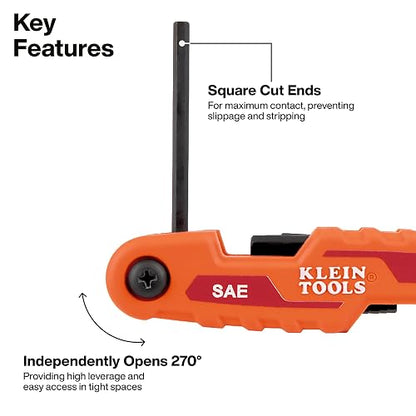 Klein Tools 70543 Juego de llaves hexagonales plegables compactas de 3 piezas, métricas, SAE, tamaños Torx, 25 llaves, acero de aleación tratado térmicamente de resistencia industrial