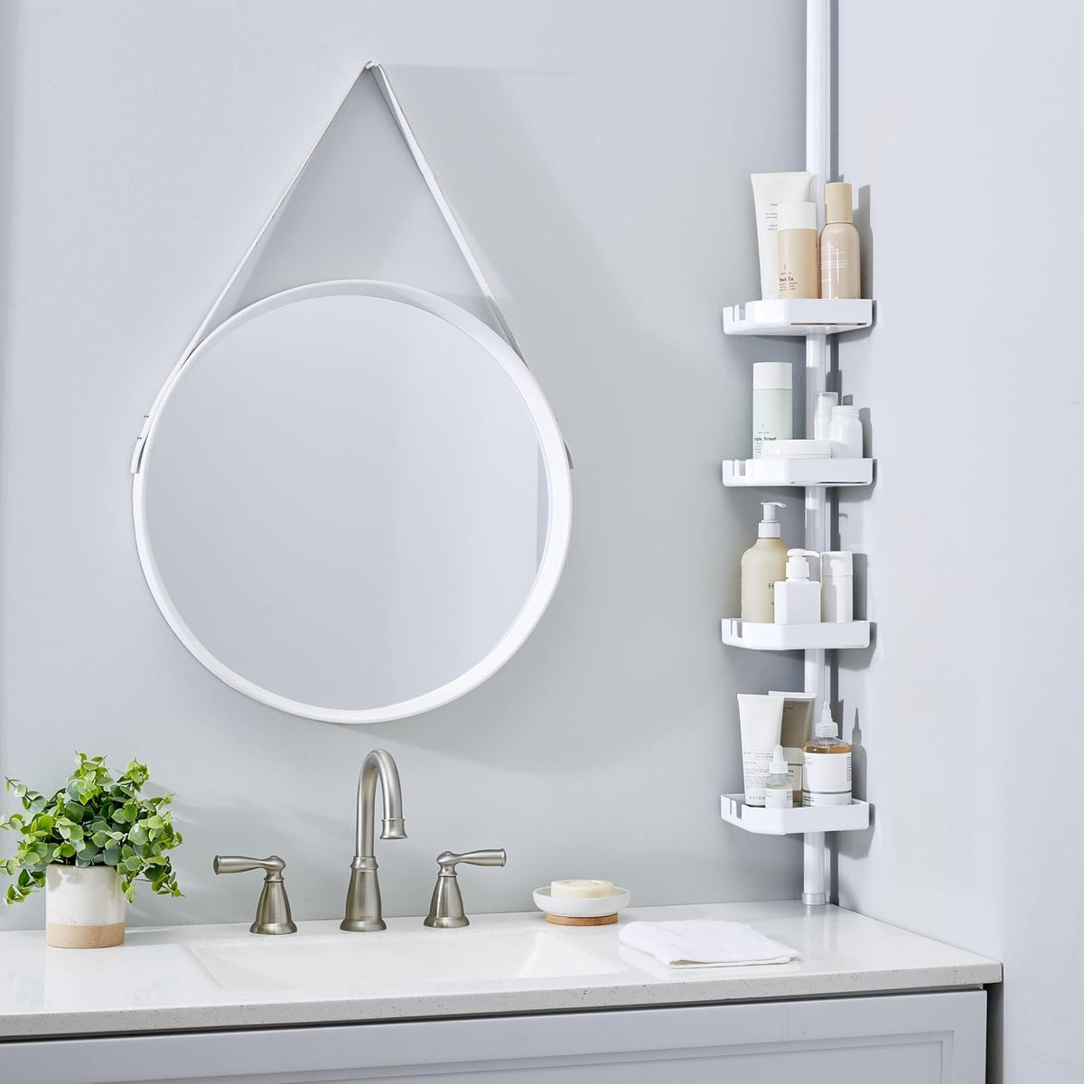 Bath Bliss, Good 4 Niveles de tensiones en Las Esquinas, estantes Ajustables de 48 a 101 Pulgadas, Organizador de baño para Tina y Ducha, Capacidad para Botellas Grandes, jabón, champú, paños Mate,