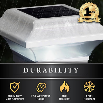 Classy Caps SLO82W - Tapa de poste solar imperial - Se adapta a postes de 2 x 2 pulgadas, 2.25 x 2.25 pulgadas, 2.5 x 2.5 pulgadas, aluminio recubierto de polvo blanco