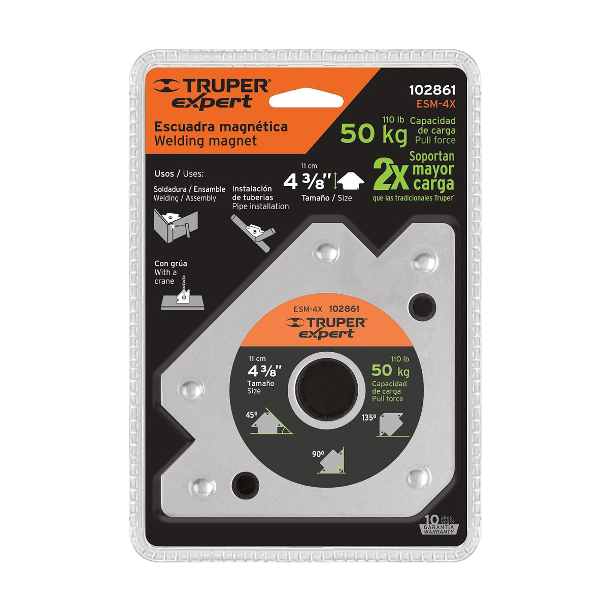 Truper Expert ESM-4X, Escuadra magnética 4" para soldar capacidad 50 kg