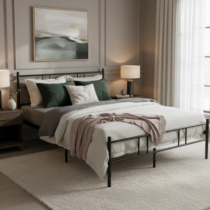 LÖSEN Cama de Hierro Estilo Industrial para Dormitorio, Habitación de Invitados y Apartamento 197 x 141 x 80.5 cm Negro