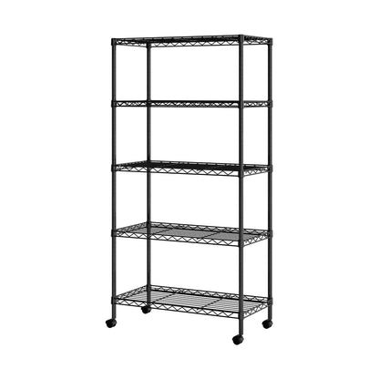 Seville Classics Solid Steel Wire Shelving Storage Unit Adjustable Shelves Organizer Rack, for Home, Kitchen, Office, Garage, Bedroom, Closet, Black, 5-Tier, 30" W x 14" D (New Model)
