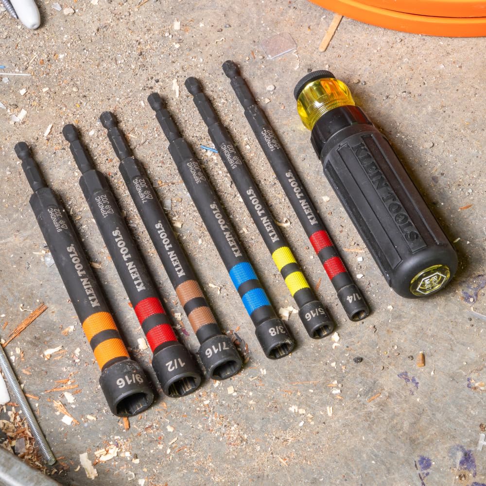 Klein Tools 32950 - Juego de destornilladores de tuercas huecas con asa, magnético, codificado por colores, 6 tamaños hexagonales SAE y mango incluido