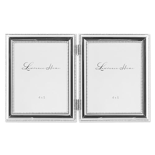 Lawrence Frames 510745D Silver Plated Double Bead Hinged Double Picture Frame, 4 by 5 inch