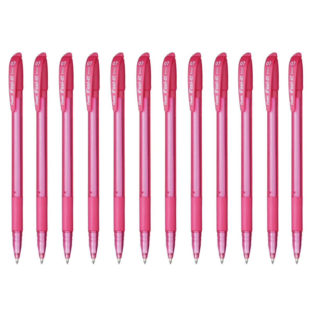Pentel Feel-It Bolígrafo Cuerpo Ultra Delgado, Caja 12 Piezas - Rosa
