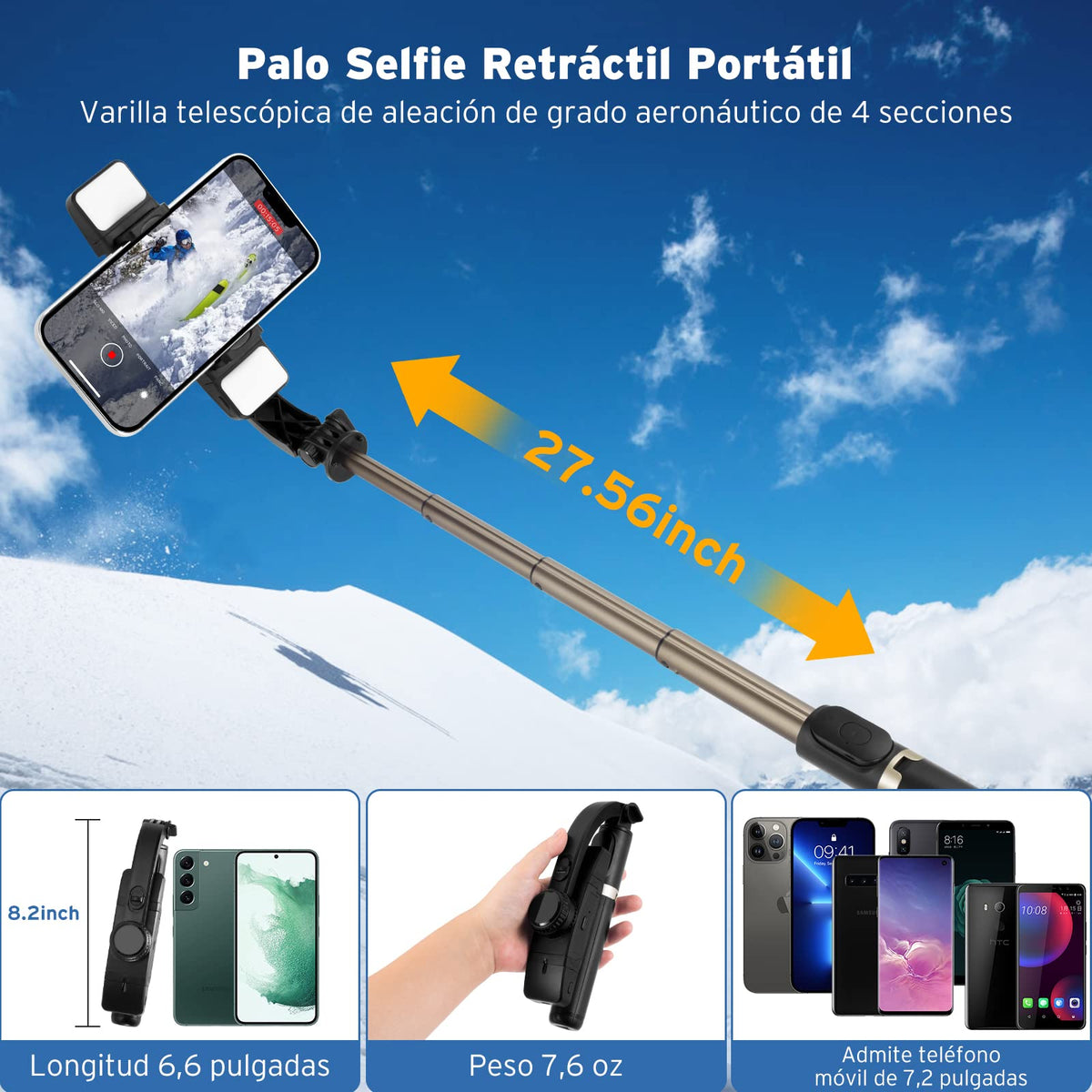 Estabilizador para Celular, Estabilizador de Cardán con Luz de Relleno, Estabilizador de Cardán para Teléfono con Mando Inalámbrico y Trípode, Rotación Automática de 360°,Estabilizador con Palo Selfie