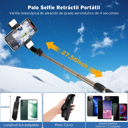 Estabilizador para Celular, Estabilizador de Cardán con Luz de Relleno, Estabilizador de Cardán para Teléfono con Mando Inalámbrico y Trípode, Rotación Automática de 360°,Estabilizador con Palo Selfie