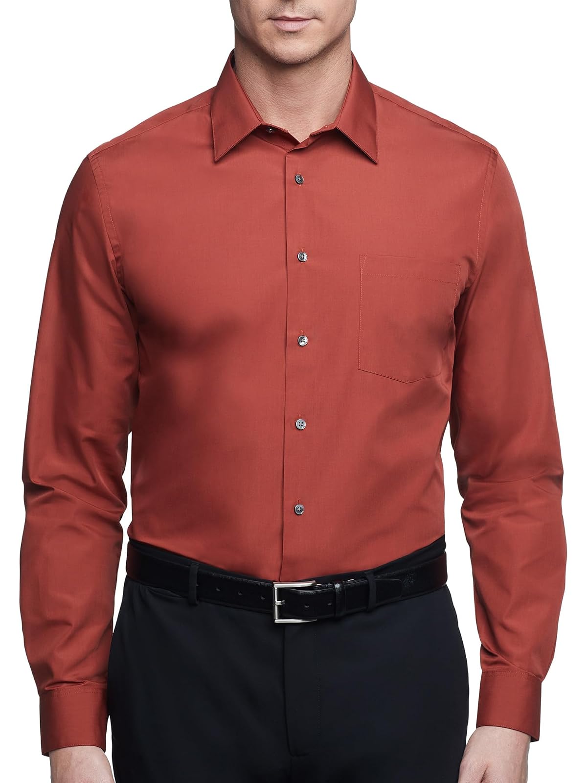 Van Heusen Camisa de Vestir Manga Larga para Hombre, Ajuste Regular - Persimmon - 18cm Cuello 34cm-35cm Manga