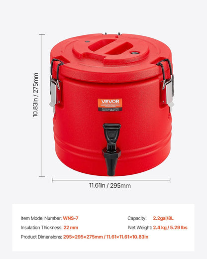 VEVOR Dispensador de bebidas aislado, 2.2 gal / 8 l. | Jarra enfriadora para té, café, restaurante, para servir bebidas frías y calientes al aire libre, con grifo.