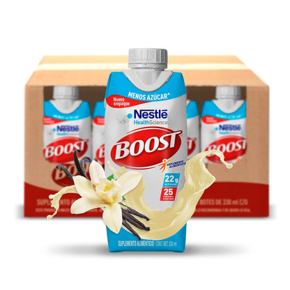 Boost Menos Azúcar Suplemento Alimenticio Líquido, Caja de 12 - Vainilla