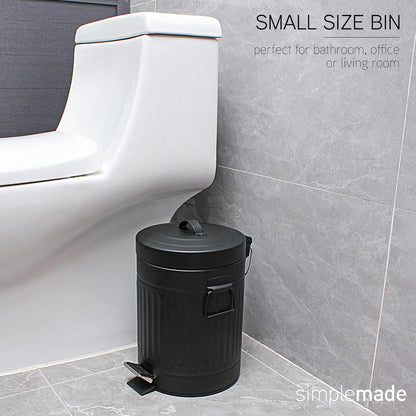 SIMPLEMADE - Bote de basura redondo de acero inoxidable con tapa, pequeño cubeta de basura de metal/cubeta de basura para baño, oficina, negro, 5 litros / 1.3 galones